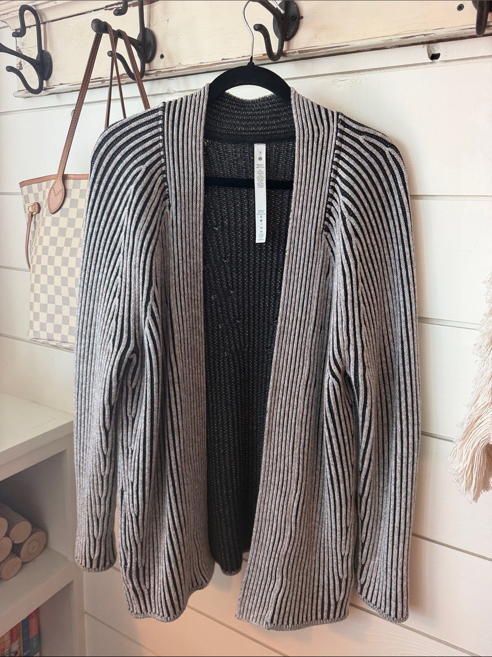 lululemon athletica Ribbed Open-Front Cardigan - Gray & Cream Trim